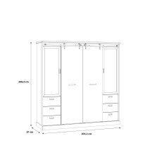 Kleiderschrank >KASZIMIRO< in EicheDekor/schwarz mit Glas - 203,2x208,4x61cm (BxHxT)