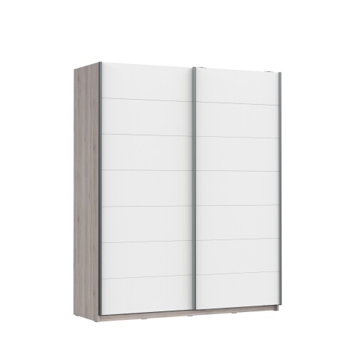 Schiebetürenschrank >RONDINO< in Sandeiche / Weiss Glanz - 170,3x209,7x61,2cm B/H/T