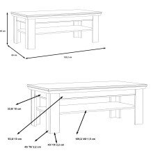 Couchtisch >Kashmir< in Pinie Weiss - 120,6x45,3x60,4cm (BxHxT)