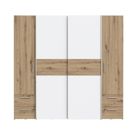 Kleiderschrank >KAPAZA< in Weiss / Artisan Eiche  - 200,1x190,5x61,2cm (BxHxT)