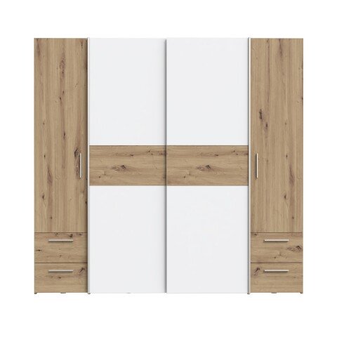 Kleiderschrank >KAPAZA< in Weiss / Artisan Eiche  - 200,1x190,5x61,2cm (BxHxT)