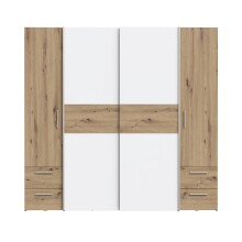 Kleiderschrank >KAPAZA< in Weiss / Artisan Eiche  -...