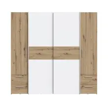 Kleiderschrank >KAPAZA< in Weiss / Artisan Eiche  -...
