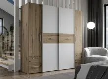 Kleiderschrank >KAPAZA< in Weiss / Artisan Eiche  -...