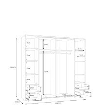 Kleiderschrank >KAPAZA< in Weiss / Artisan Eiche  - 200,1x190,5x61,2cm (BxHxT)