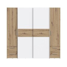 Kleiderschrank >KAPAZA< in Weiss / Artisan Eiche  - 200,1x190,5x61,2cm (BxHxT)