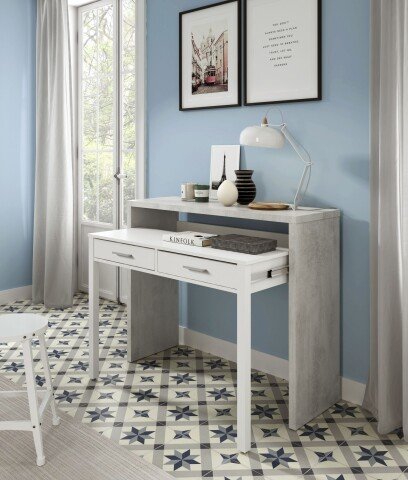 Konsolentisch >Consola< in Artik-Weiß/Beton-Grau - 99x88x36 (BxHxT)