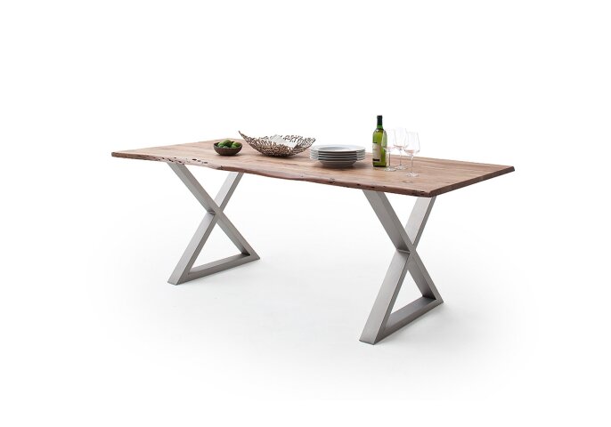 Baumkantentisch >Calabria< in Akazie natur lackiert - 180x76,5x90 (BxHxT)