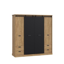 Kleiderschrank >KASZIMIRO< in Waterford Eiche /Schwarz  - 203,2x208,4x61 (BxHxT)