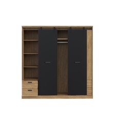 Kleiderschrank >KASZIMIRO< in Waterford Eiche /Schwarz  - 203,2x208,4x61 (BxHxT)