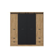 Kleiderschrank >KASZIMIRO< in Waterford Eiche /Schwarz  - 203,2x208,4x61 (BxHxT)