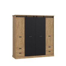 Kleiderschrank >KASZIMIRO< in Waterford Eiche /Schwarz  - 203,2x208,4x61 (BxHxT)