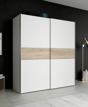 Kleiderschrank >LONGLINE< in Weiss / Sonoma Eiche -...