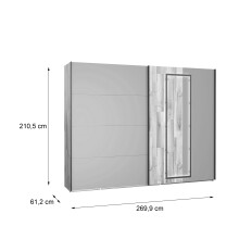 Kleiderschrank >SIRIUS BLACK< in Stabeiche /  Grau - 269,9x210,5x61,2cm (B/H/T)