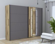 Kleiderschrank >SIRIUS BLACK< in Stabeiche /  Grau - 269,9x210,5x61,2cm (B/H/T)