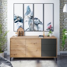 Sideboard >Brooklyn< in Nodi-Eiche/Anthrazit-Grau - 154x74x41 (BxHxT)