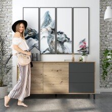 Sideboard >Brooklyn< in Nodi-Eiche/Anthrazit-Grau - 154x74x41 (BxHxT)