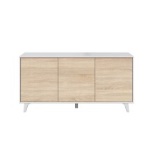 Kommode >Zaiken Plus< in weiß glänzend/Kanada-Eiche - 154x75x41 (BxHxT)