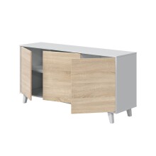 Kommode >Zaiken Plus< in weiß glänzend/Kanada-Eiche - 154x75x41 (BxHxT)