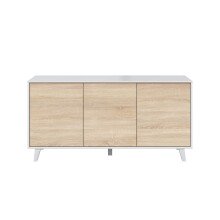Kommode >Zaiken Plus< in weiß glänzend/Kanada-Eiche - 154x75x41 (BxHxT)