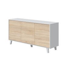 Kommode >Zaiken Plus< in weiß glänzend/Kanada-Eiche - 154x75x41 (BxHxT)