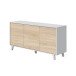 Kommode >Zaiken Plus< in weiß glänzend/Kanada-Eiche - 154x75x41 (BxHxT)