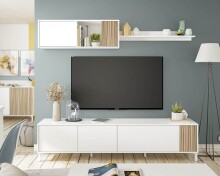 TV-Wand >Ethna< in Artik-Weiß / Natur -...
