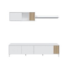 TV-Wand >Ethna< in Artik-Weiß / Natur - 200x47x40 (BxHxT)