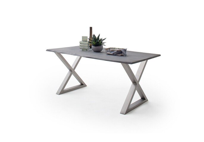 Baumkantentisch >Calabria< in Akazie grau lackiert - 180x76,5x90 (BxHxT)