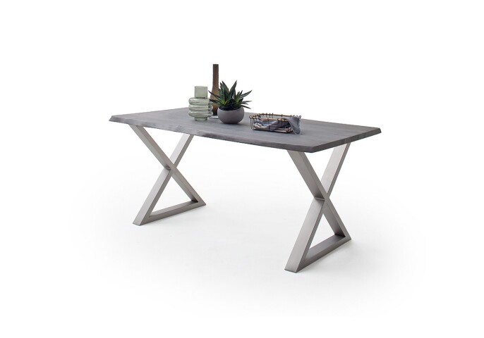 Baumkantentisch >Calabria< in Akazie grau lackiert - 180x77,5x100 (BxHxT)