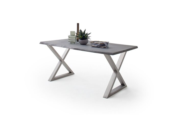 Baumkantentisch >Calabria< in Akazie grau lackiert - 200x77,5x100 (BxHxT)