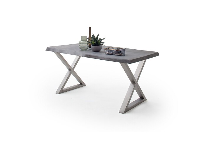 Baumkantentisch >Calabria< in Akazie grau lackiert - 220x79,5x100 (BxHxT)