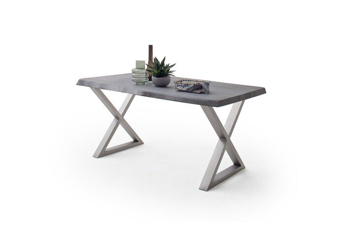 Baumkantentisch >Calabria< in Akazie grau lackiert - 240x79,5x100 (BxHxT)