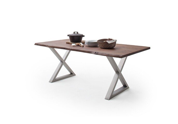 Baumkantentisch >Calabria< in Akazie walnussfarbig - 200x77,5x100 (BxHxT)