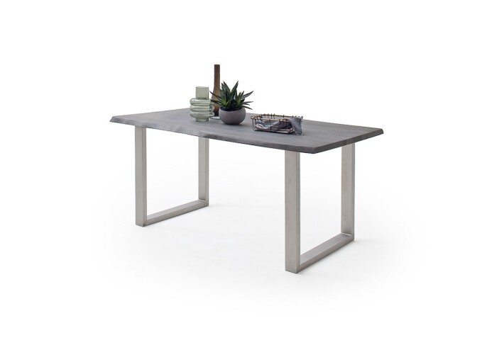 Baumkantentisch >Calabria< in Akazie grau lackiert - 180x77,5x100 (BxHxT)