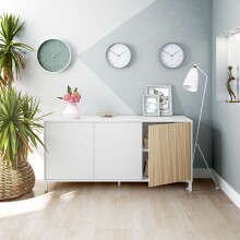 Wohnzimmer-Set >Ethna< in Artik-Weiß / Natur - 200x47x40 (BxHxT)