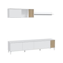 Wohnzimmer-Set >Ethna< in Artik-Weiß / Natur - 200x47x40 (BxHxT)