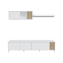 Wohnzimmer-Set >Ethna< in Artik-Weiß / Natur - 200x47x40 (BxHxT)