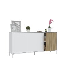 Wohnzimmer-Set >Ethna< in Artik-Weiß / Natur - 200x47x40 (BxHxT)