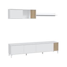 Wohnzimmer-Set >Ethna< in Artik-Weiß / Natur - 200x47x40 (BxHxT)