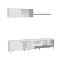 Wohnzimmer-Set >Ethna< in Artik-Weiß / Natur - 200x47x40 (BxHxT)