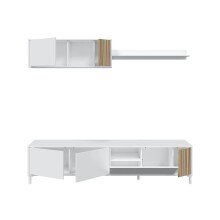 Wohnzimmer-Set >Ethna< in Artik-Weiß / Natur - 200x47x40 (BxHxT)