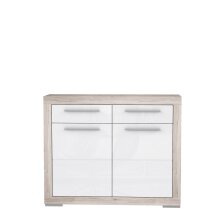 Schuhschrank >Attrus< in Weiss Glanz / Sandeiche  -...
