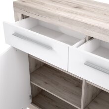 Schuhschrank >Attrus< in Weiss Glanz / Sandeiche  - 118,6x96,9x36,3cm (BxHxT)