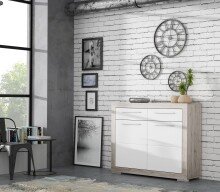 Schuhschrank >Attrus< in Weiss Glanz / Sandeiche  - 118,6x96,9x36,3cm (BxHxT)