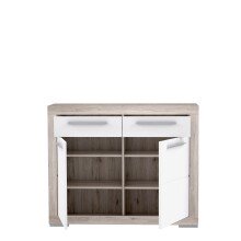 Schuhschrank >Attrus< in Weiss Glanz / Sandeiche  - 118,6x96,9x36,3cm (BxHxT)