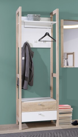 Kompaktgarderobe >Hoyvik< in Sonoma Eiche / Weiss  - 66,4x200,1x41,2cm (BxHxT)