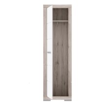 Garderobenschrank >Attrus< in Weiss Glanz / Sandeiche - 58,4x198,5x36,3 (BxHxT)