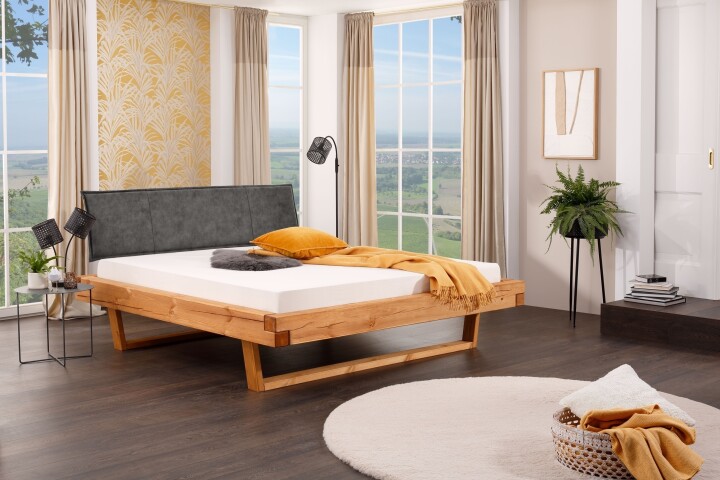 Massivholzbett >BE-0820< Kiefer Massivholz, eichefarbig geölt - 158x85x222 (BxHxT)