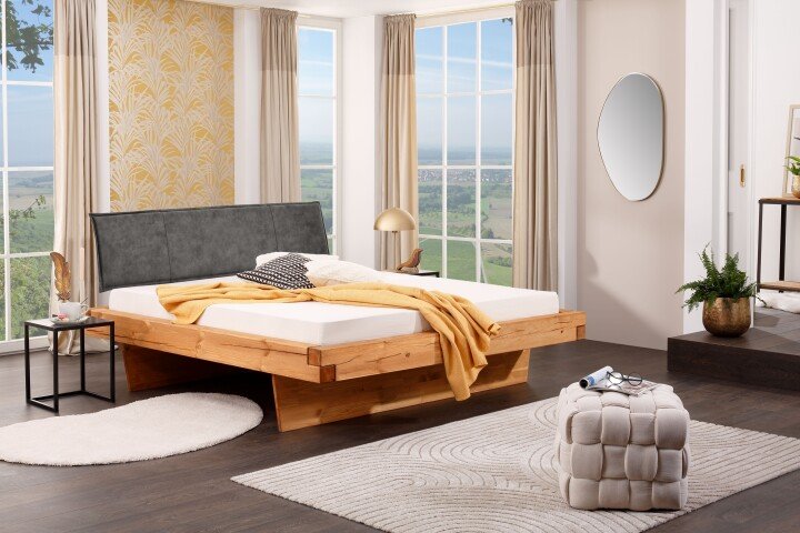 Massivholzbett >BE-0820< Kiefer Massivholz, eichefarbig geölt - 158x85x222 (BxHxT)